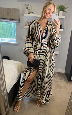 Hot Sale 😉 CY Boutique Vintage Chain Scarf Print Pleated Long 👕 Shirt 👗 Dress 🔥