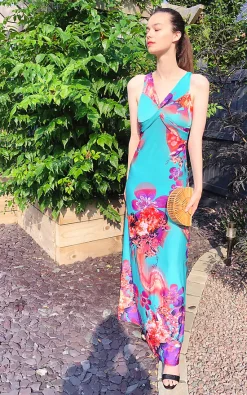 Discount π₯ CY Boutique Silky Feeling Maxi π Dress In Green And Pink Big Floral Print π₯