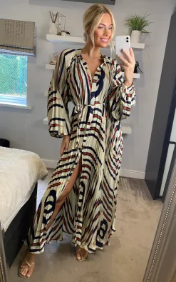 Hot Sale 😉 CY Boutique Vintage Chain Scarf Print Pleated Long 👕 Shirt 👗 Dress 🔥 -Alie Street Shop unnamed file 3001