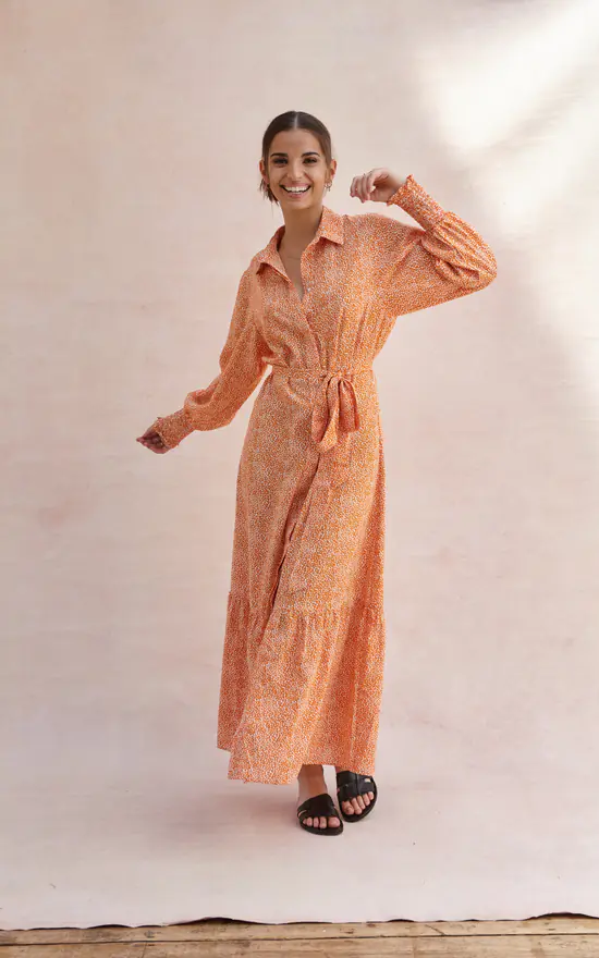 Buy π Charli Long Sleeve Maxi π Shirt π Dress In Orange Print π 4 Buy π Charli Long Sleeve Maxi π Shirt π Dress In Orange Print π - Image 2