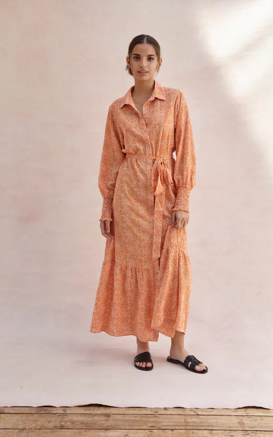 Buy π Charli Long Sleeve Maxi π Shirt π Dress In Orange Print π 5 Buy π Charli Long Sleeve Maxi π Shirt π Dress In Orange Print π - Image 3