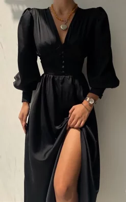 Promo π KANDS LONDON Alicia Satin Button Down π Dress In Black β