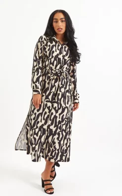 Outlet ✔️ Boutique Store Cream And Black Belted Maxi 👚 Shirt 👗 Dress One Size Fit (8 14) 🤩