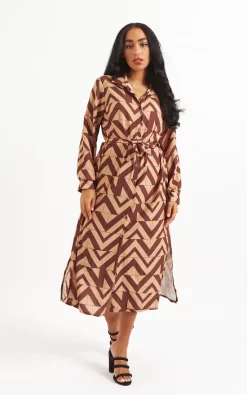 New 💯 Boutique Store Brown And Camel Belted Maxi 👕 Shirt 👗 Dress One Size Fit (8 14) 💯