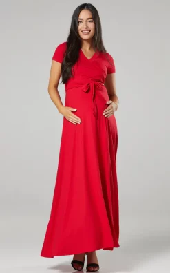 Wholesale ❤️ Happy Mama Maternity Nursing Maxi Wrap 👗 Dress In Red 😀