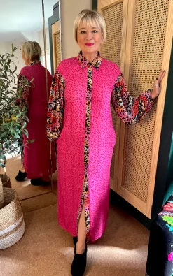 Flash Sale ✔️ Belle Modelle Celena Mix Print Maxi 👚 Shirt 👗 Dress In Fuschia 👍