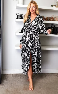 New π ANGELEYE Printed Maxi π Shirt π Dress In Black π