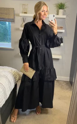 Brand new ❤️ CY Boutique Puff Sleeve 👚 Shirt 👗 Dress With Tiered Hem 👗 Skirt In Black ✔️ -Alie Street Shop unnamed file 3074