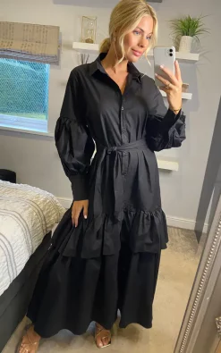 Brand new ❤️ CY Boutique Puff Sleeve 👚 Shirt 👗 Dress With Tiered Hem 👗 Skirt In Black ✔️ -Alie Street Shop unnamed file 3075