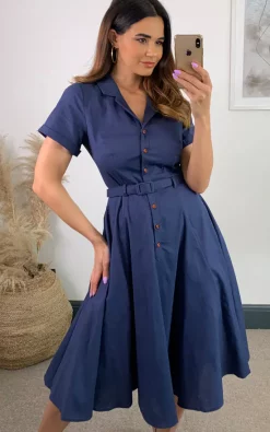 Outlet ✨ Collectif Caterina Navy Blue 👚 Shirt Swing Midi 👗 Dress ✨ -Alie Street Shop unnamed file 3108