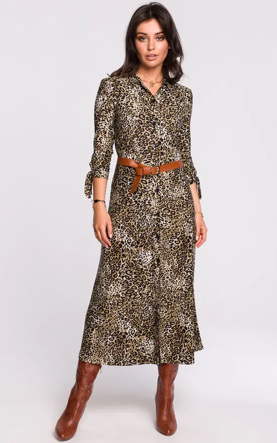 Best Sale π― MOE Midi π Shirt π Dress With Belt In Brown Panther Print π 3 Best Sale π― MOE Midi π Shirt π Dress With Belt In Brown Panther Print π
