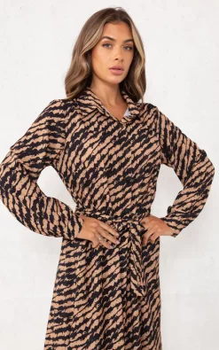 Outlet 👏 Boutique Store Camel Printed Split Leg Maxi Belted 👚 Shirt 👗 Dress 🔔 -Alie Street Shop unnamed file 3126