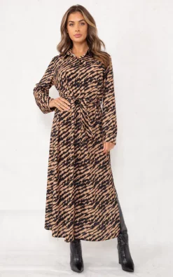 Outlet 👏 Boutique Store Camel Printed Split Leg Maxi Belted 👚 Shirt 👗 Dress 🔔 -Alie Street Shop unnamed file 3127