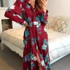 Best Sale 🔔 CY Boutique Long Sleeve Maxi 👕 Shirt 👗 Dress In Red Floral Print ⭐ -Alie Street Shop unnamed file 3138