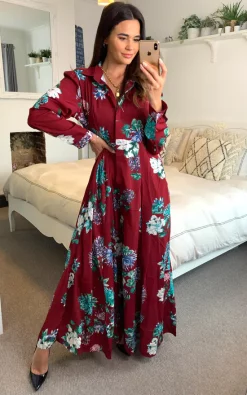 Best Sale 🔔 CY Boutique Long Sleeve Maxi 👕 Shirt 👗 Dress In Red Floral Print ⭐ -Alie Street Shop unnamed file 3139
