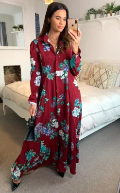 Best Sale 🔔 CY Boutique Long Sleeve Maxi 👕 Shirt 👗 Dress In Red Floral Print ⭐ -Alie Street Shop unnamed file 3140