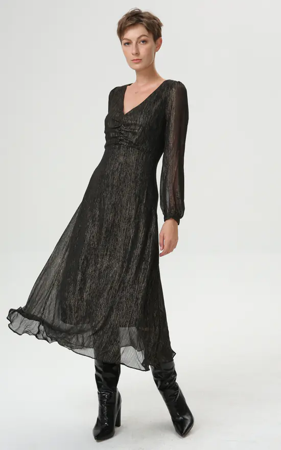 Coupon β¨ Smart And Joy Black And Gold Glitter Sheer Long Sleeve Midaxi π Dress With V Neckline π 3 Coupon β¨ Smart And Joy Black And Gold Glitter Sheer Long Sleeve Midaxi π Dress With V Neckline π