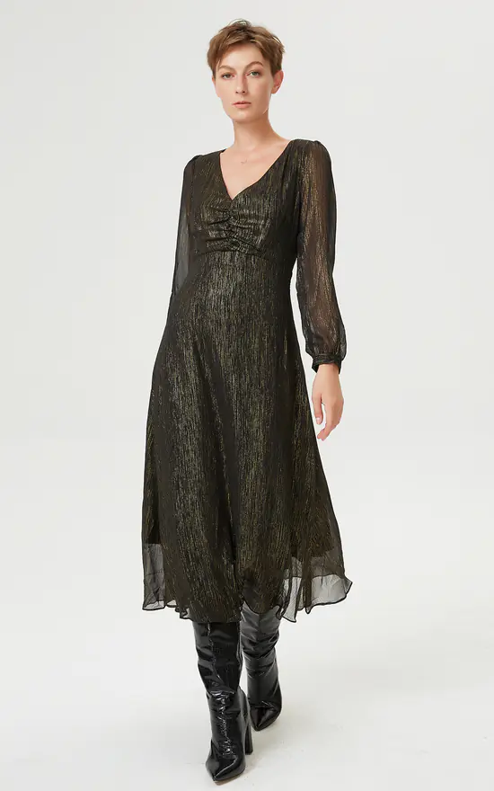 Coupon β¨ Smart And Joy Black And Gold Glitter Sheer Long Sleeve Midaxi π Dress With V Neckline π 4 Coupon β¨ Smart And Joy Black And Gold Glitter Sheer Long Sleeve Midaxi π Dress With V Neckline π - Image 2