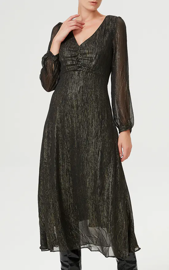 Coupon β¨ Smart And Joy Black And Gold Glitter Sheer Long Sleeve Midaxi π Dress With V Neckline π 5 Coupon β¨ Smart And Joy Black And Gold Glitter Sheer Long Sleeve Midaxi π Dress With V Neckline π - Image 3