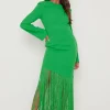 Hot Sale ⭐ Pretty Lavish Francoise Fringed Maxi 👗 Dress Emerald 😀