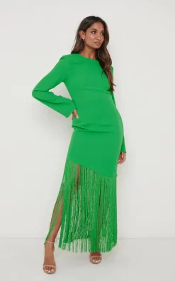 Hot Sale β Pretty Lavish Francoise Fringed Maxi π Dress Emerald π