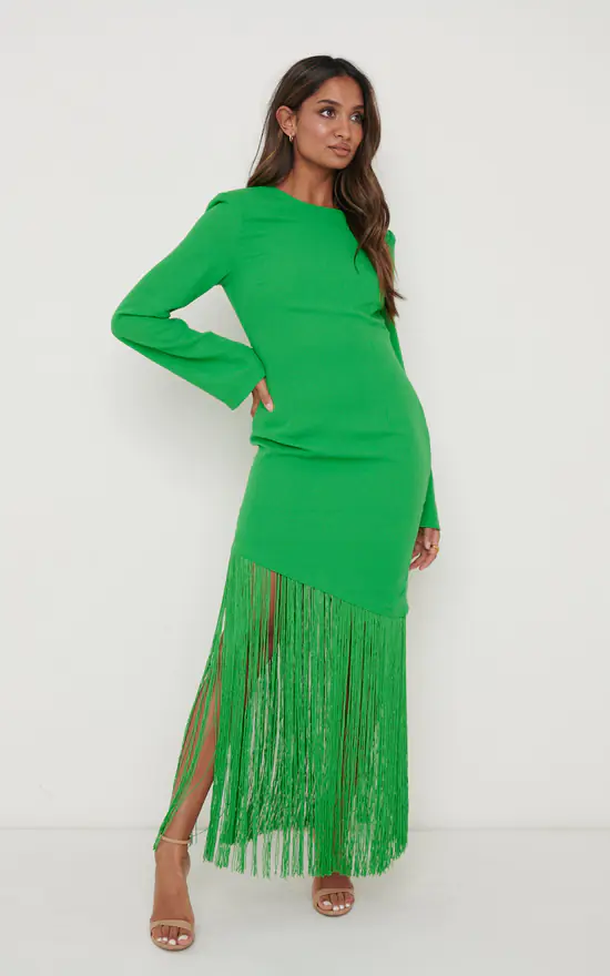 Hot Sale β Pretty Lavish Francoise Fringed Maxi π Dress Emerald π 3 Hot Sale β Pretty Lavish Francoise Fringed Maxi π Dress Emerald π