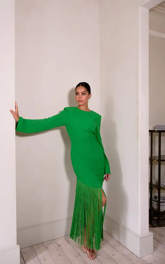 Hot Sale β Pretty Lavish Francoise Fringed Maxi π Dress Emerald π 4 Hot Sale β Pretty Lavish Francoise Fringed Maxi π Dress Emerald π - Image 2