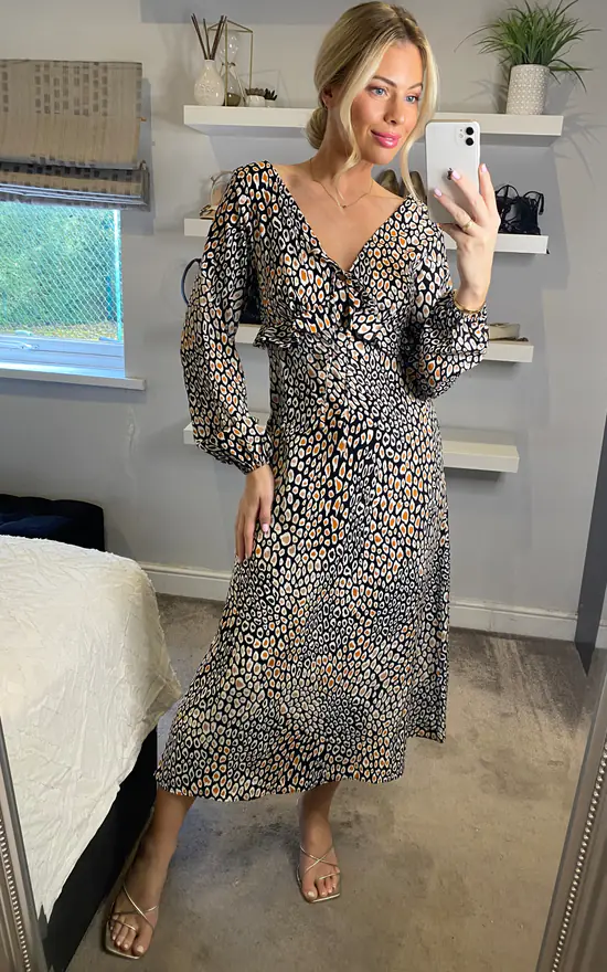 Outlet βοΈ D.Anna Long Sleeves V Neck Leopard Maxi π Dress With Frill Detail In Multicolour π― 4 Outlet βοΈ D.Anna Long Sleeves V Neck Leopard Maxi π Dress With Frill Detail In Multicolour π― - Image 2