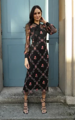 Outlet ⌛ Raishma Studio Black Maxi 👗 Dress With Floral Embellishments ❤️