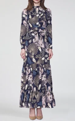 Coupon 😀 Smart And Joy Bohemian Feather Print Maxi 👗 Dress In Blue 🤩 -Alie Street Shop unnamed file 3351