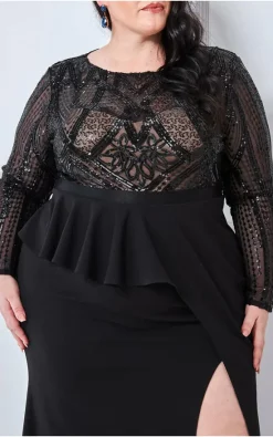 Promo 🔔 Goddiva Plus Sequin Bodice With Front Frill Maxi In Black 🥰 -Alie Street Shop unnamed file 3355