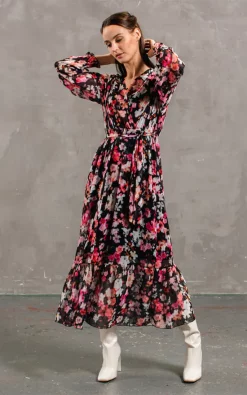 Flash Sale 😀 Needs No Label Black Floral Chiffon Maxi 👗 Dress 💯