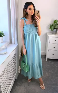 Hot Sale π Lucy Sparks Mint Blue Strap Shoulder Midi π Dress βοΈ
