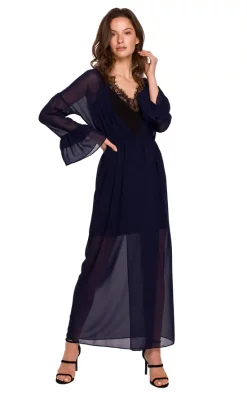 Top 10 🧨 Dursi Maxi Chiffon 👗 Dress With Lace Neckline In Navy Blue 🛒