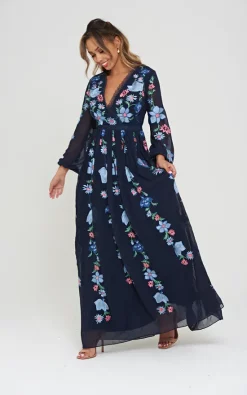 Wholesale 🧨 Frock & Frill Barley Wrap Front Maxi 👗 Dress With Floral Embroidery 💯