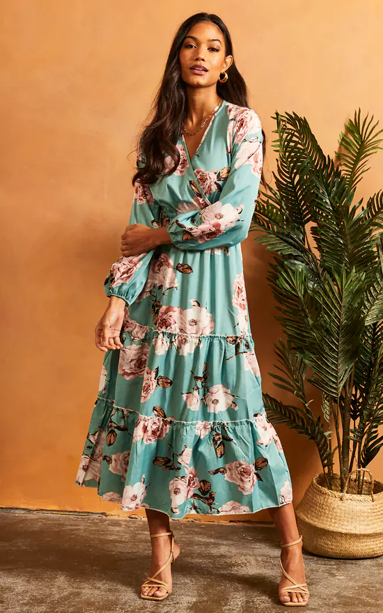 Promo π Bella And Blue V Neck Floral Long Sleeve π Dress In Green 𧨠4 Promo π Bella And Blue V Neck Floral Long Sleeve π Dress In Green 𧨠- Image 2