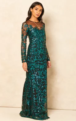 Hot Sale 🔥 Goddiva Sequin Mesh Embroidered Long Sleeve Maxi In Emerald ⌛ -Alie Street Shop unnamed file 3536