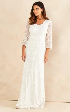 Wholesale 💯 Aftershock Gold 3/4 Sleeve Sequin Maxi 👗 Dress In Ivory 🔥