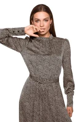 Outlet 👏 MOE Maxi Flared 👗 Dress With High Neck In Grey Leopard Print ✨ -Alie Street Shop unnamed file 3550