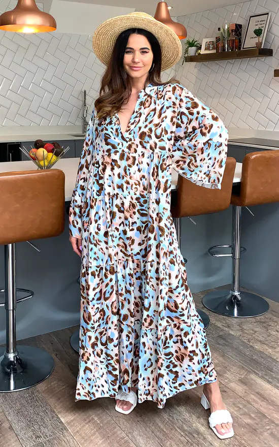 New π Blue Vanilla Millie Leopard Print Tiered Maxi π Dress π 4 New π Blue Vanilla Millie Leopard Print Tiered Maxi π Dress π - Image 2