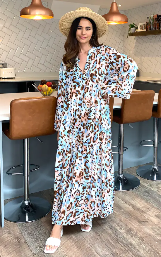 New π Blue Vanilla Millie Leopard Print Tiered Maxi π Dress π 6 New π Blue Vanilla Millie Leopard Print Tiered Maxi π Dress π - Image 4