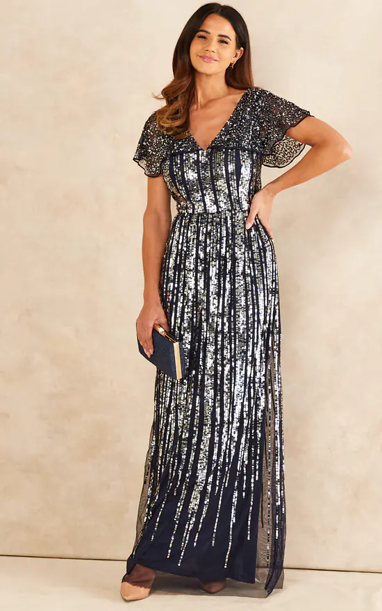 Cheap π Aftershock Gold Butterfly Sleeve Embellished Maxi π Dress In Navy And Silver π 3 Cheap π Aftershock Gold Butterfly Sleeve Embellished Maxi π Dress In Navy And Silver π