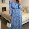 Best Sale 😍 CY Boutique Pleated Maxi 👗 Dress With Long Sleeves In Blue Floral Print ⌛ -Alie Street Shop unnamed file 3591