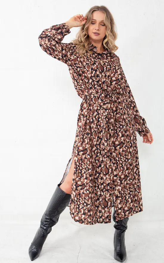 Outlet π Boutique Store Brown Printed Split Leg Maxi Belted π Shirt π Dress β 5 Outlet π Boutique Store Brown Printed Split Leg Maxi Belted π Shirt π Dress β - Image 3