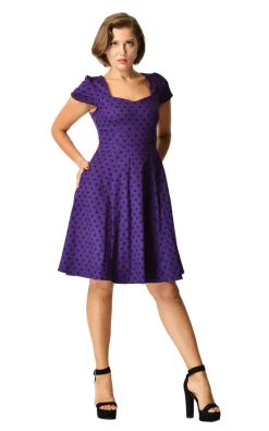 Best deal 🧨 Dolly And Dotty Claudia Flirty Fifties Polka Dot 👗 Dress In Purple/Black 🧨