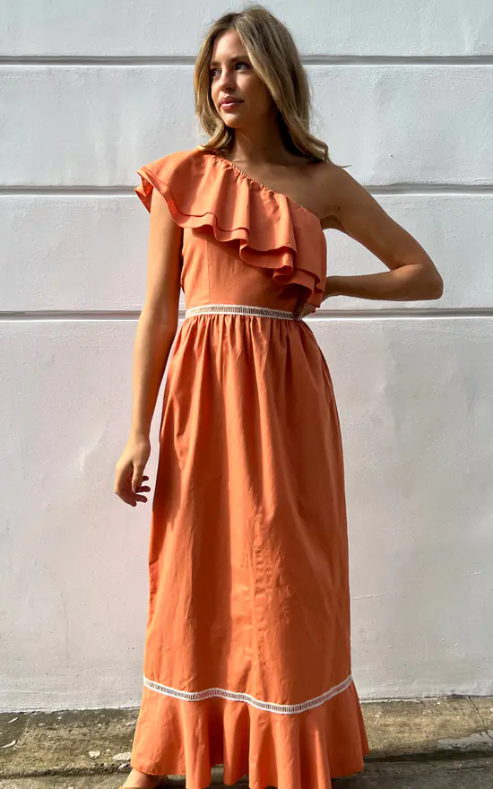 Deals π The Taylor Clothing One Shoulder Ruffle Trim Maxi π Dress In Cinnamon Color π 4 Deals π The Taylor Clothing One Shoulder Ruffle Trim Maxi π Dress In Cinnamon Color π - Image 2
