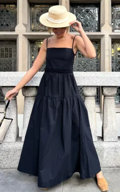 Cheap 🥰 The Taylor Clothing Backless Strappy Tiered Poplin Maxi 👗 Dress In Black Color 🛒 -Alie Street Shop unnamed file 421