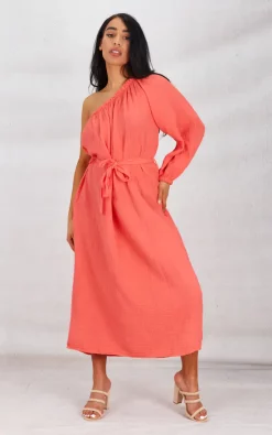 Top 10 π― Boutique Store Orange Cheesecloth One Shoulder Side Pockets Maxi π Dress π₯°