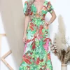 Best Pirce 😉 Lucy Sparks Green Floral Print Cut Out 👗 Dress ✔️
