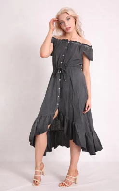 Coupon π Boutique Store Black Cheesecloth Bardot Maxi π Dress π